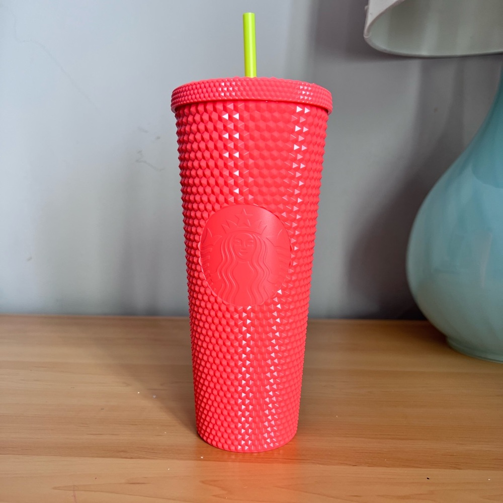 Dragonfruit Studded Bling Starbucks Venti Tumbler Cup Glossy Neon Yellow Pink